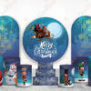 Feliz Navidad azul fundas cilindros backdrop